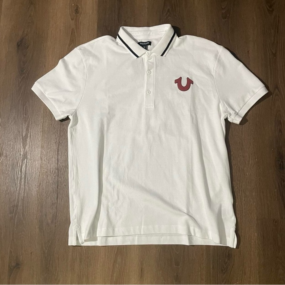 True Religion White Polo Shirt with Red Logo